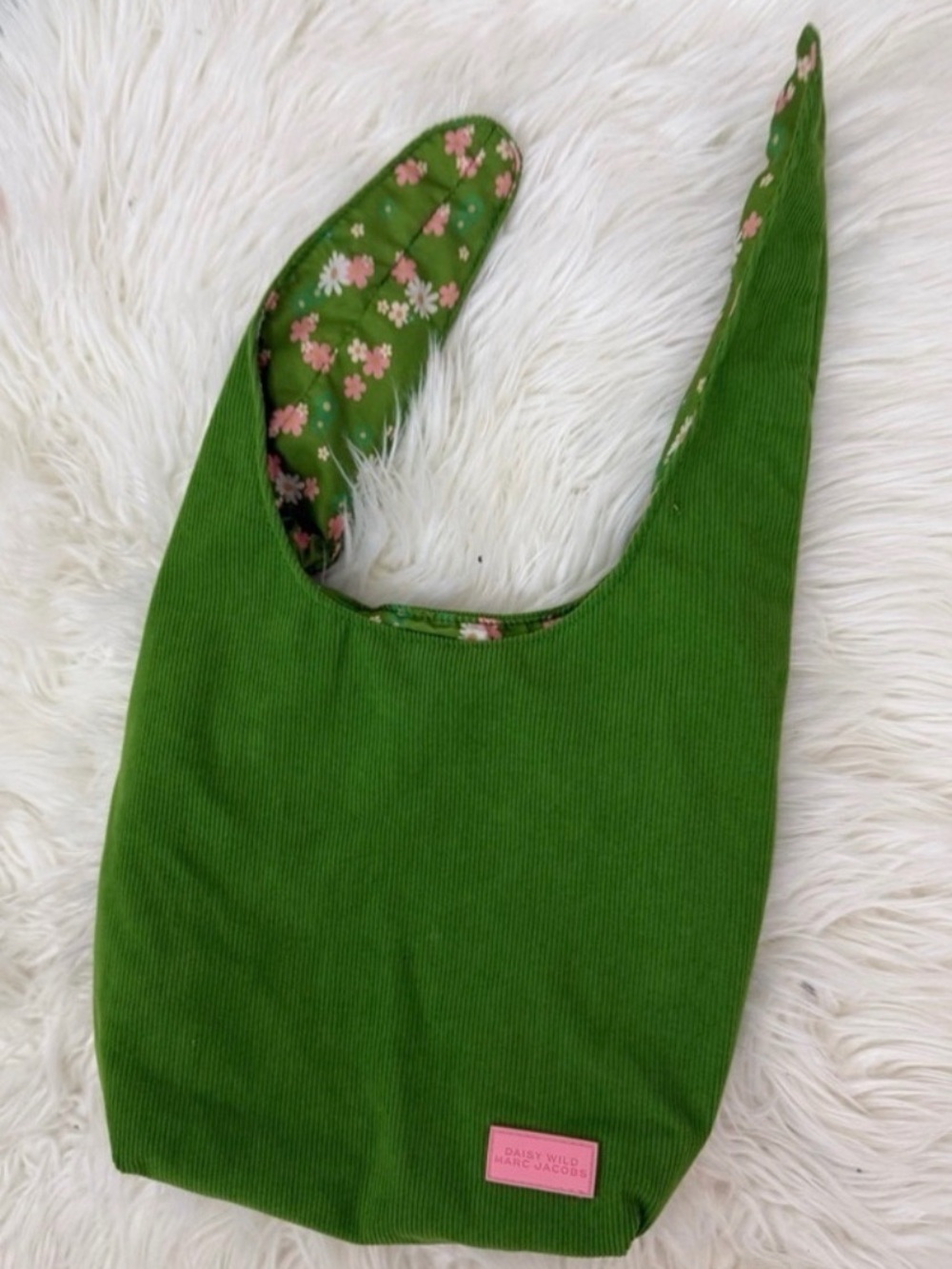 Sealed Marc Jacobs Daisy Wild Green Corduroy Tie Top Floral Liner Fabric Bag
